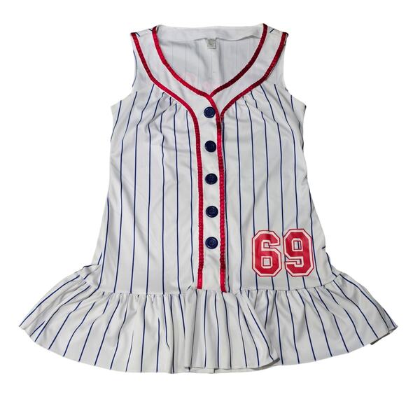 Pinstripe Baseball 69 Home Run Women's Sportswear Dress Up Costume Cosplay - Picture 1 of 8